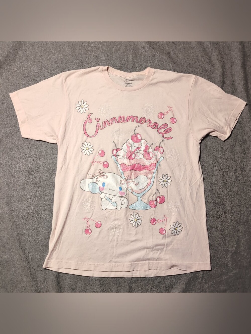 Sanrio Cinnamoroll Pink Graphic T-Shirt Ice Cream Cherry Large Bioworld
